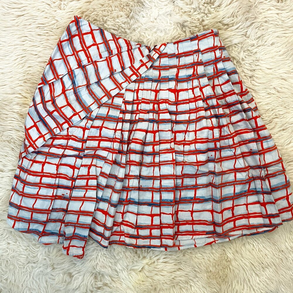 EUC Anthropologie MAEVE Imprecise Graph Asymmetrical Skirt 6 Orange Faux Wrap